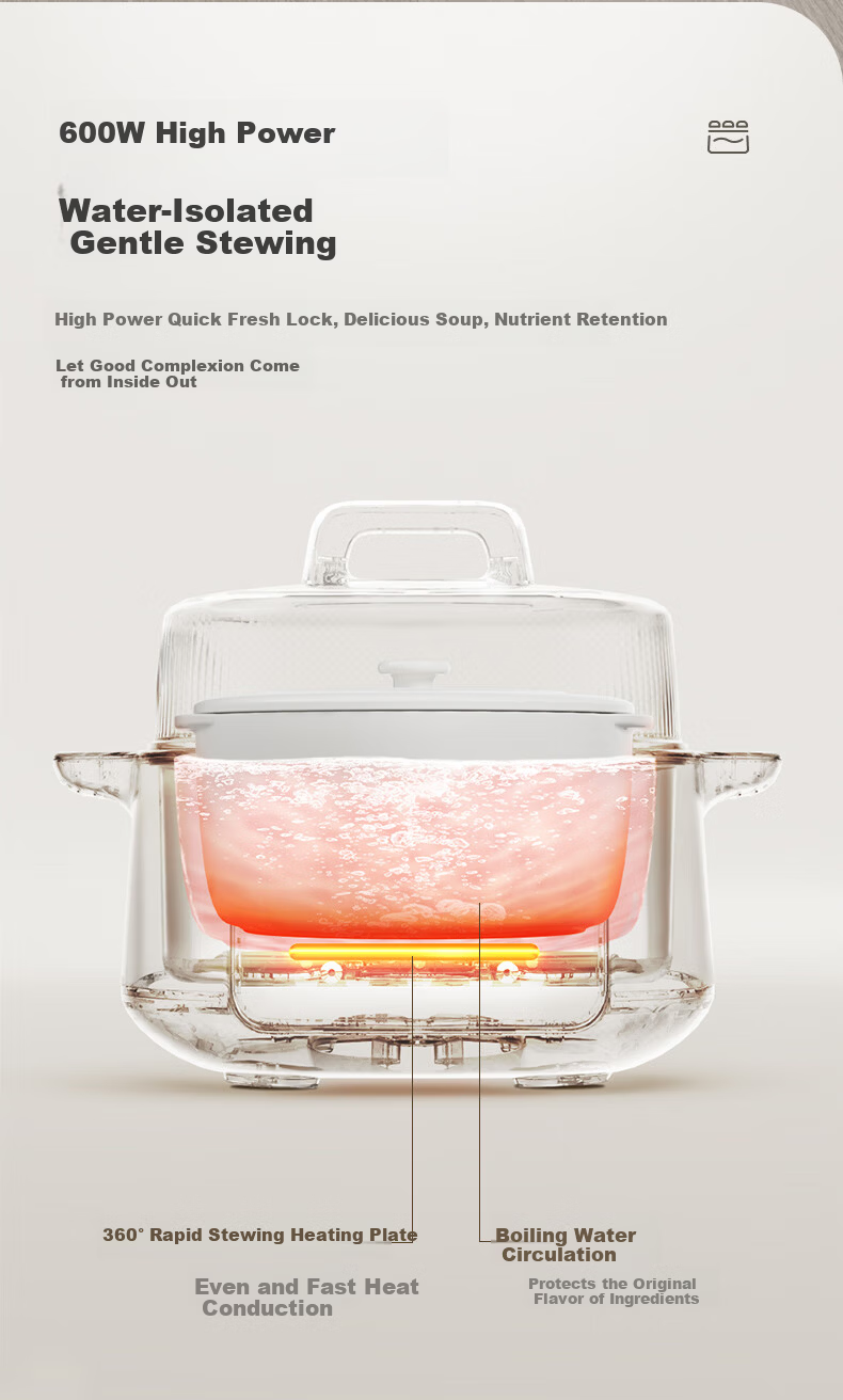 SUPOR Electric Stew Pot, Water Bath Stewing Cooker, Household Porridge and Soup Pot, Bird's Nest Stew Pot with White Ceramic Inner Pot, Steaming and Stewing DZ25FC859 2.5L Multifunctional Cooker 6