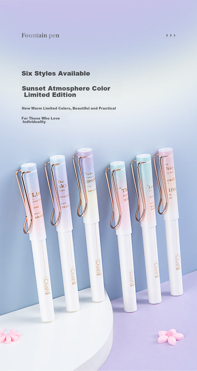 GuangBo Sunset Lamp Series Fountain Pen for Primary and Secondary Students, Hard Pen Calligraphy Practice, Replaceable Ink Cartridge, Black EF Nib, Japanese Style, Random Color B12012D 5