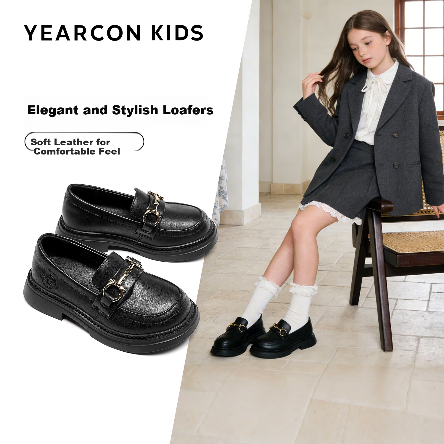 Eierkang Girls Black Leather Princess Shoes School Essential Non-slip Student Performance Shoes Black Size 30