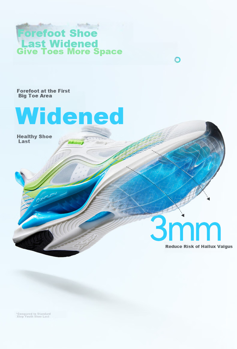 XTEP Youth Hydrogen Wind 9.0 Boys' Dial Running Shoes Sports Shoes Classic White/Super Green/Sea Blue Size 40 9