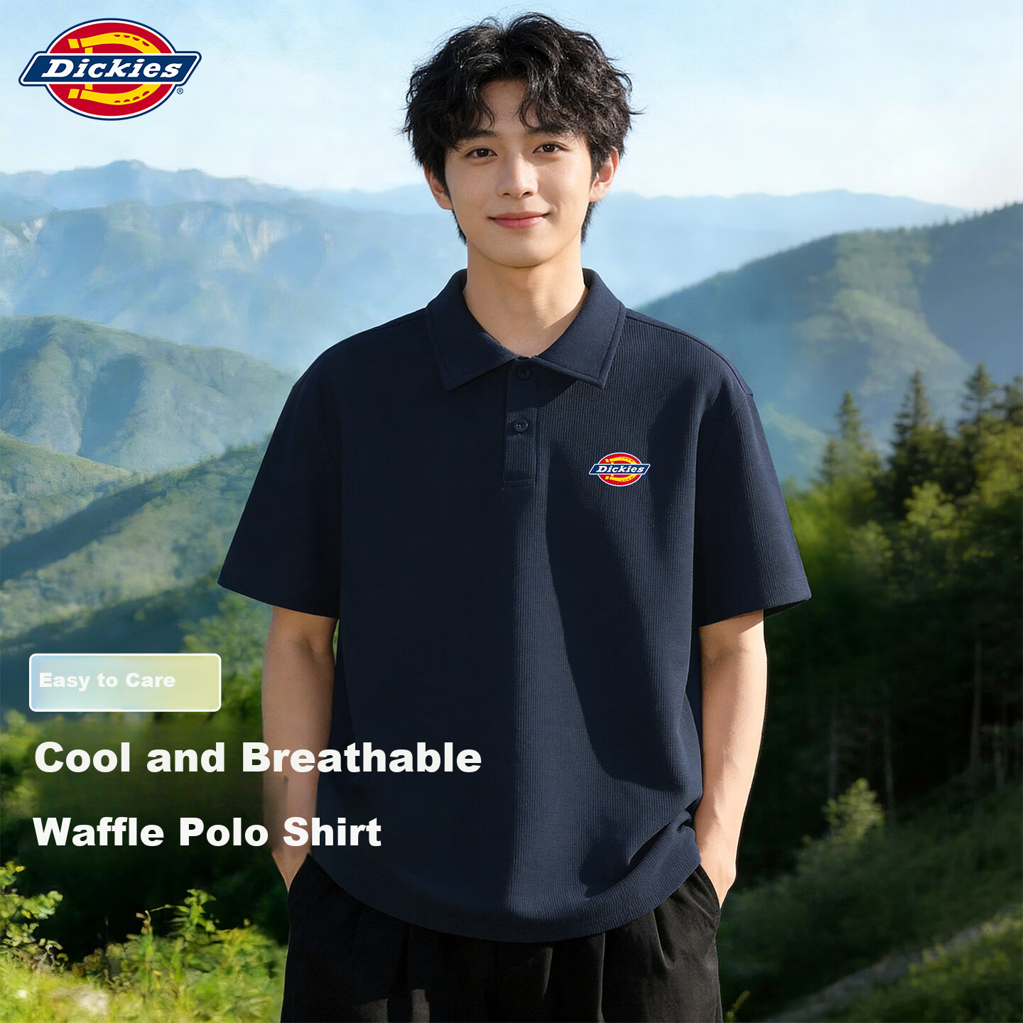 Dickies Men's Polo Shirt 2026 New Summer Business Casual Short Sleeve Cool Waffle Texture