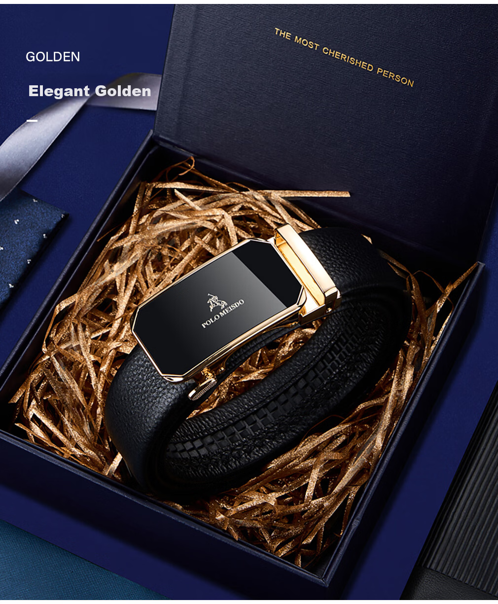 Paolo Mest Men's Genuine Leather Automatic Buckle Belt Gift Box Practical Birthday Present for Boyfriend Husband Father 34