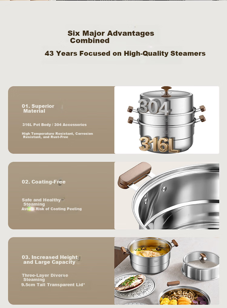 COOKER KING 316L Stainless Steel Three-Layer Steamer Pot with Composite Bottom, Household Soup Pot, Visible High Dome Lid, 30cm 2