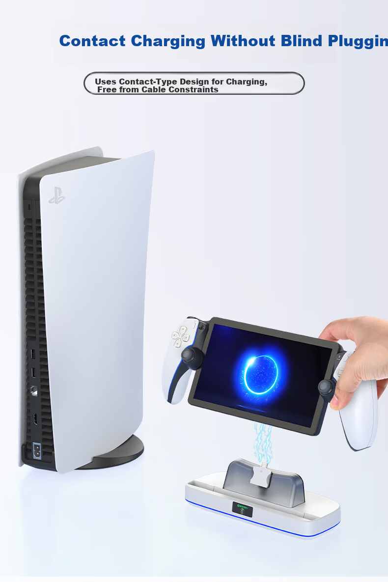 NEWDERY PS Portal Charging Dock Station for PS5 Portal with RGB Gaming Lights Magnetic Base Accessory 3