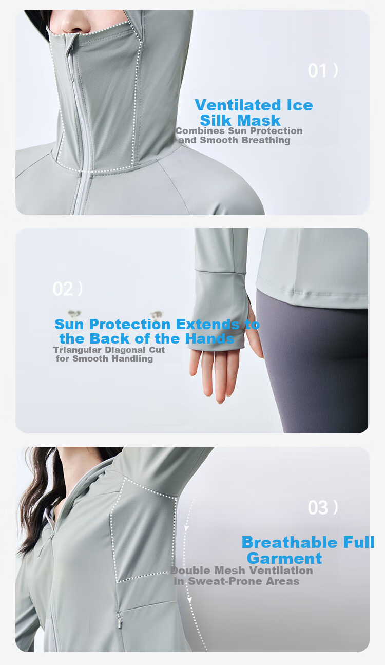JD Jingzao Women's Slim Fit Waist Cooling UV Protection Sun Jacket Gray XS 5