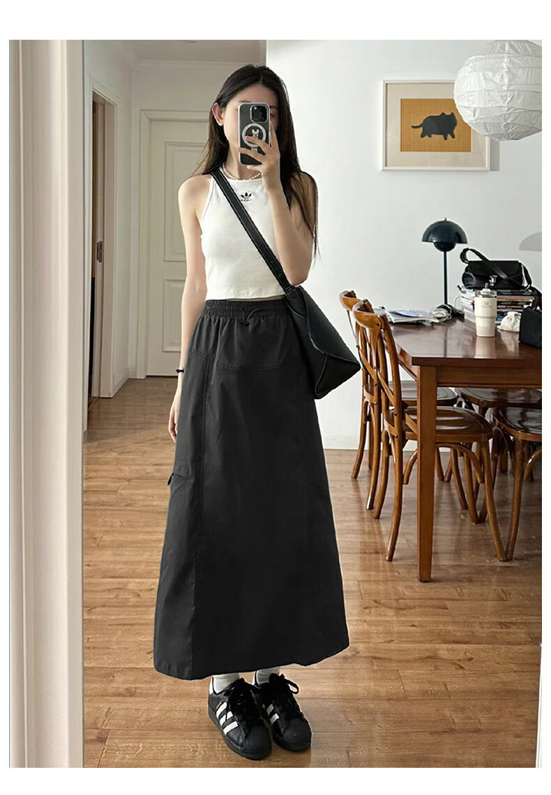 Langsha American Vintage Workwear Skirt Women Summer 2026 New High Waist Pear Shape Hip Cover Slimming Mid-Length Skirt 19