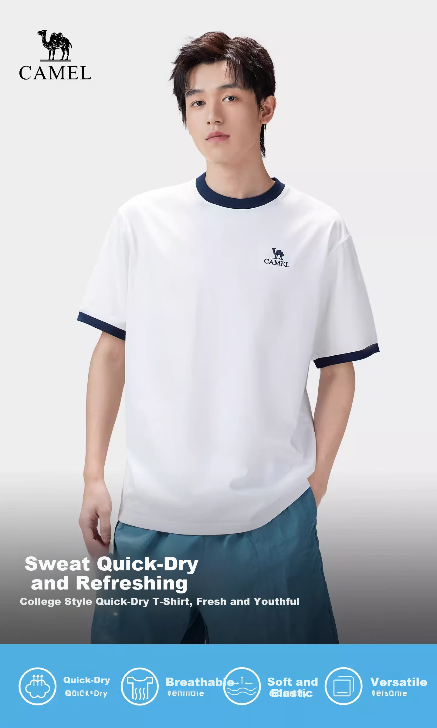 CAMEL Outdoor Quick-Dry Short Sleeve Unisex 2026 Spring Summer Breathable Sports Loose Fit Crew Neck Casual T-Shirt 9096 6