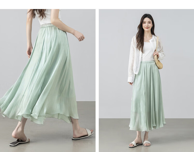 Shangdu Bila Elegant Radiant Half Skirt for Women Summer Soft Style Slimming A-Line Skirt Lightweight Draped Elastic Waist Flared Skirt 15