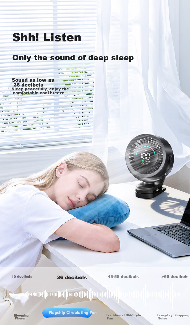AUX Heavy-Duty New Desktop Cooling Small Portable Electric Fan Silent Digital Display Desktop Air Conditioner Circulation Fan Office Student Dormitory Long Battery Life USB Charging 15