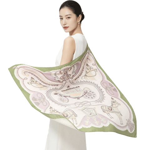 Baoshelan 90cm Silk Square Scarf Women 100% Mulberry Silk Scarf Spring Summer New Carriage Ballad Gift for Bestie Birthday