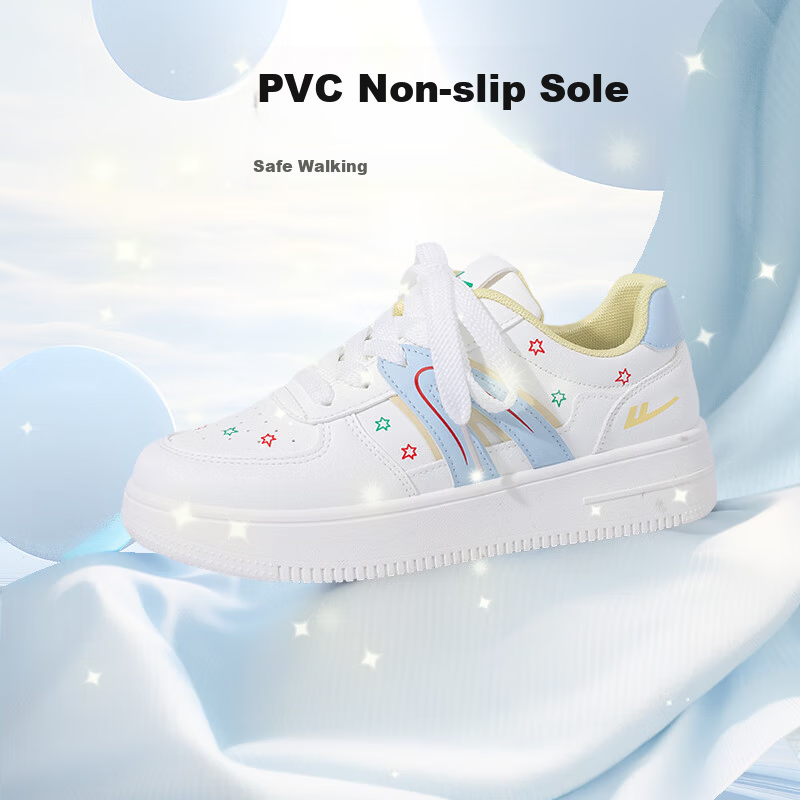Warrior Women's New Casual Thick-Soled Cute White Sneakers 4940L White/Light Blue/Yellow Size 36