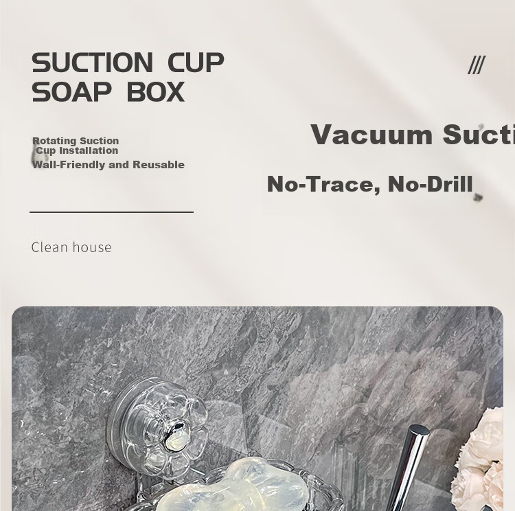 Bydoll Suction Cup Soap Dish Wall-Mounted Single-Layer Draining No-Drill High-End Home Bathroom Balcony Soap Holder Organizer 3