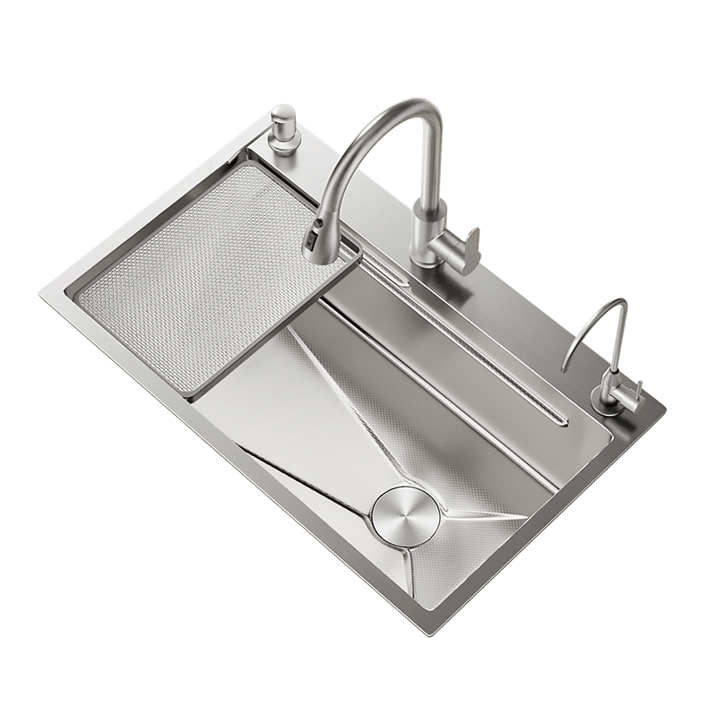 DONGPENG Kitchen Sink 304 Stainless Steel Small Grain Embossed No Coating Vegetable Washing Basin Large Single Bowl DP6 Silver 7545