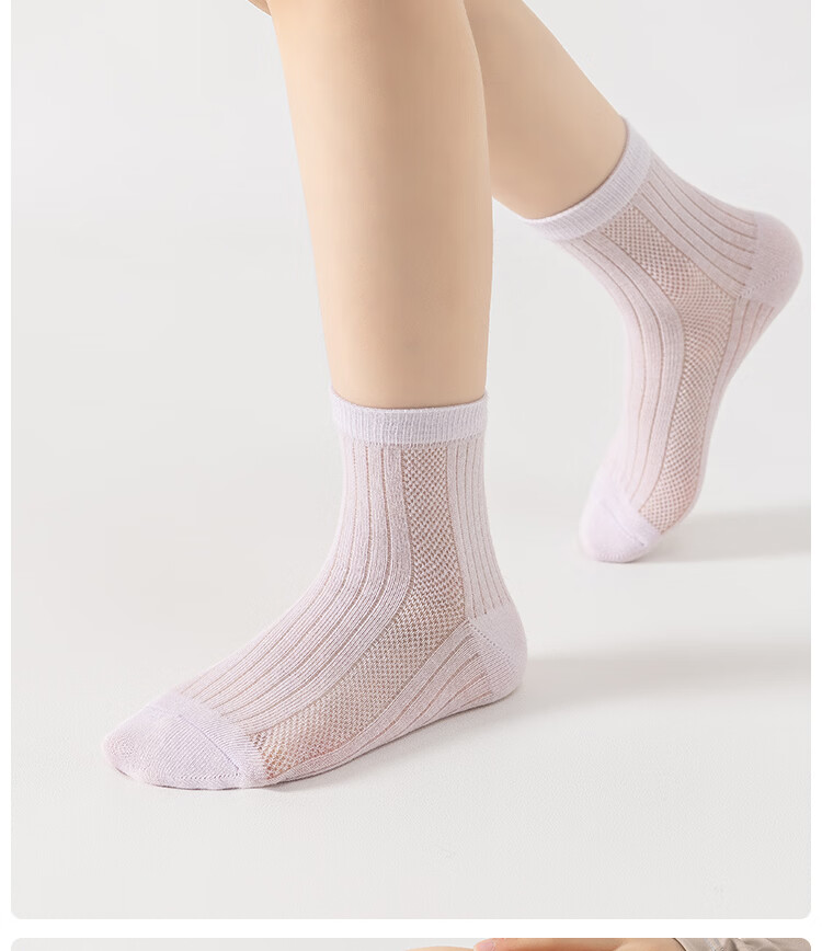 MiiOW Children's Socks, Girls' Summer Socks [Woven Mesh + Ultra-Thin Breathable], Mid-Calf Socks for Baby Girls, Cotton Thin Socks 16