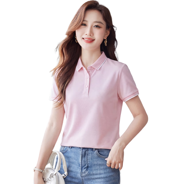 TUCANO Women's Short Sleeve Antibacterial Breathable Fashion Business Polo Shirt Moisture-Wicking Pink XL