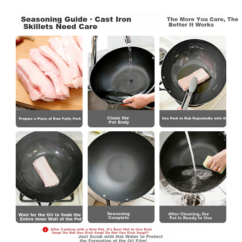 Tianxi 30cm Healthy Uncoated Ribbed Iron Wok Flat Bottom Non-Stick Stir Fry Pan Compatible with Open Flame Gas and Induction Cookers 16