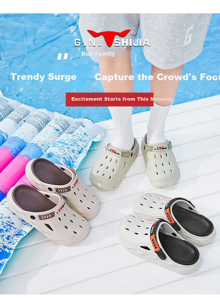 Bull Family Men's Summer New Casual Breathable Beach Shoes Thick Sole Dual-Use Clog Slippers with Soft Cushioning 1