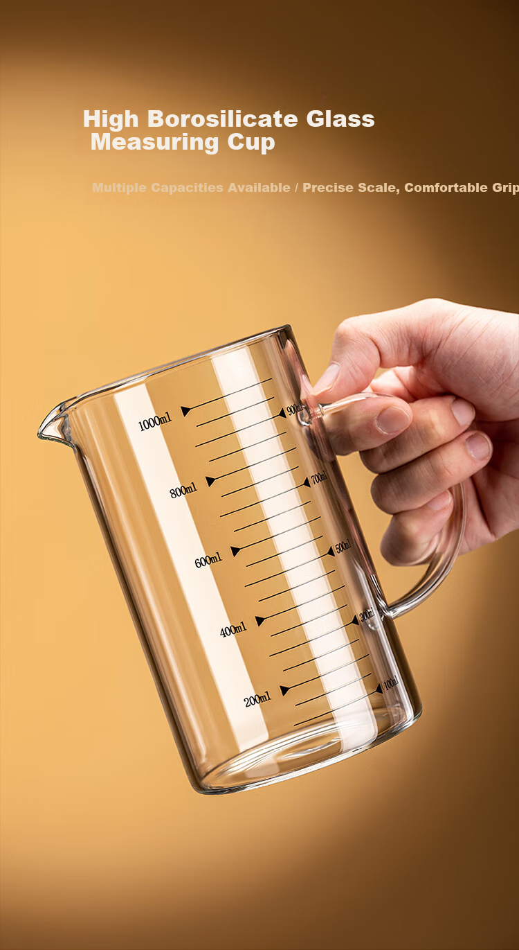 Lingchen Measuring Cup with Scale, 1000ml High Borosilicate Glass Cup, Food-Grade Heat-Resistant Household Kitchen Water Cup Measuring Cup 7