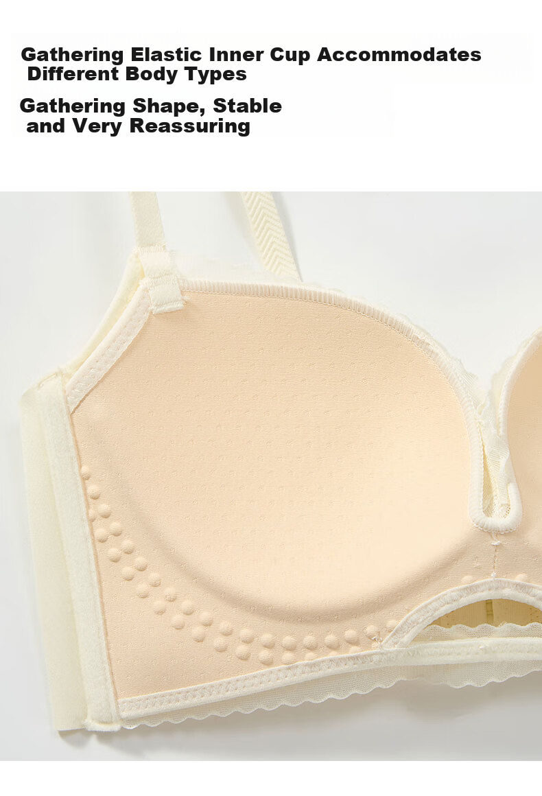 Bandgewoo Women's Push-Up Bra, Small Bust Enhancement, Anti-Sagging, Side Support, Wireless, Sexy Lace, Thin Style 2