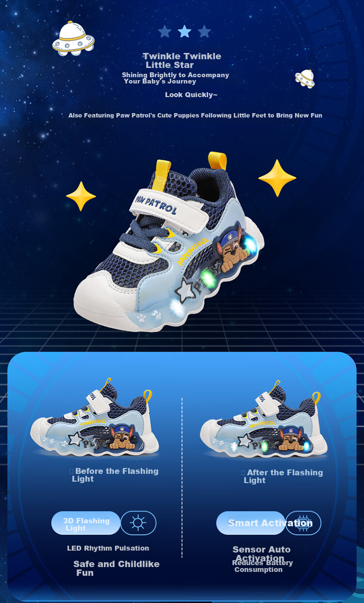 PAW PATROL Casual Shoes, Large Mesh Breathable, Summer New Style Children's Sneakers, Lightweight Comfortable Soft-Soled Versatile Light-Up Walking Shoes 2