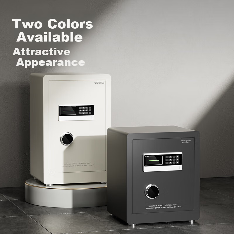 Deli Safe, Home Fingerprint Password Safe Box, Office Small File Cabinet, Can Be Built into Wall Or Cabinet, Bedside Storage Box, 60cm Off-White AE631-Z