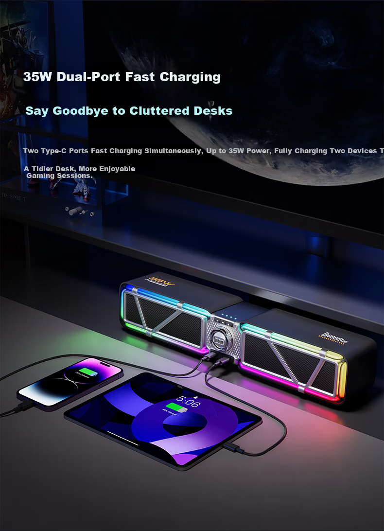 Divoom Divoom Gaming Speaker Stereo Surround Sound Computer Desktop PC Anti-Howling Bluetooth 6.0 Wired RGB Light Bar Black 8