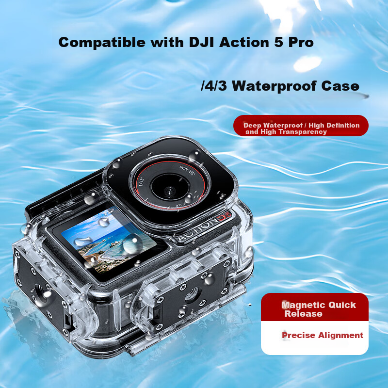 REYGEAK Waterproof Case for DJI Action 5 Pro, Anti-Fog Diving Housing for Action 4/3 Sports Camera Accessories, Underwater Deep Diving Protective Cover