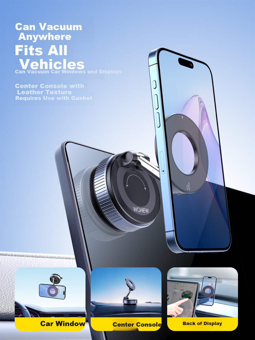Wonew【Detachable Epoxy Resin】Colorful Snail Magnetic Car Phone Holder Vacuum Car Mount with Leather Texture 7