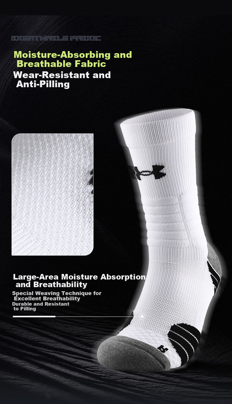 Under Armour Men's Basketball Socks Sports Running Long Socks Four Seasons Marathon Badminton Antibacterial Odor-Resistant Terry Socks 6