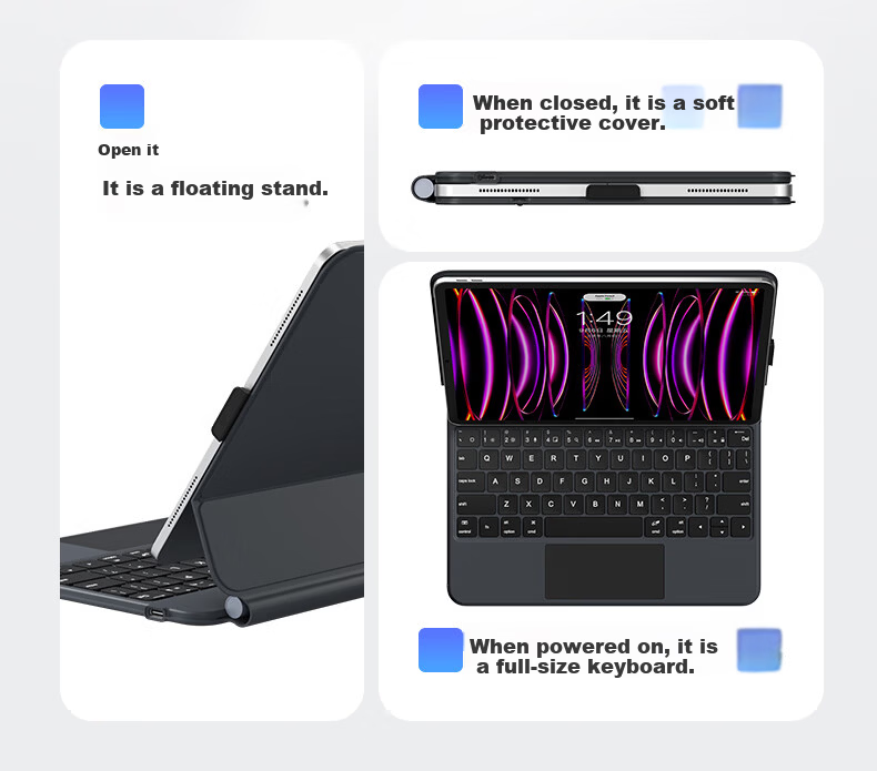 B.O.W Hangshi HA354 2025 New iPad Magic Keyboard for 9th Gen, Compatible with Apple Air 5/4, Magnetic Floating Protective Case, Five-Level Backlight Integrated, Black 12