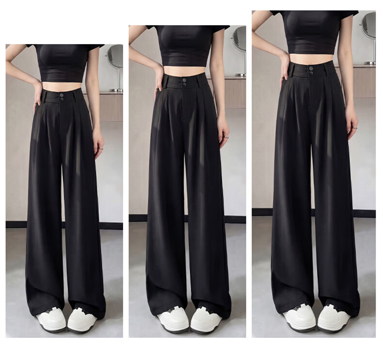 Jeanswest High-Waist Women's Suit Pants 2026 Spring Summer Loose Slim Fit Premium Draped Straight-Leg Wide-Leg Pants Dark Coffee XL 10