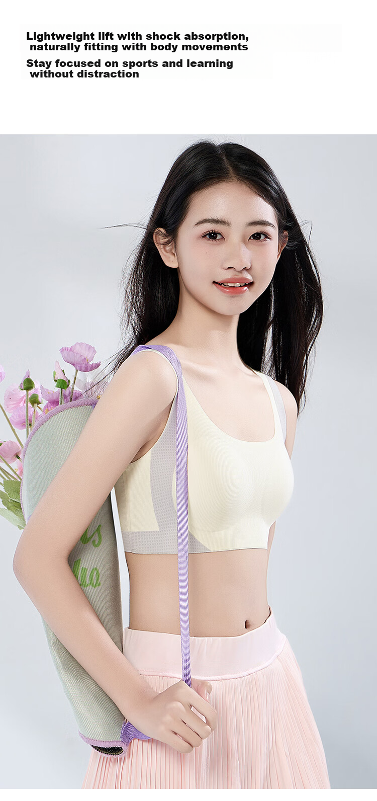Herbal Original Color [10A Antibacterial] Girls' Sports Bra Shockproof Youth Development Bra for Middle and High School Girls 5