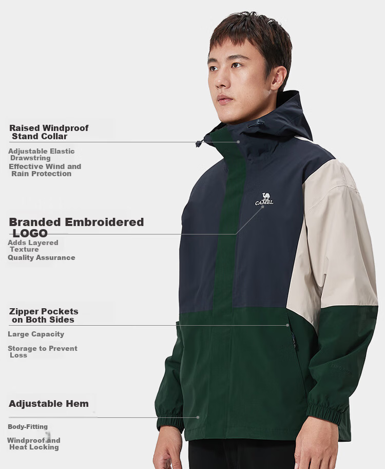 CAMEL Panda Windbreaker, Outdoor Waterproof Breathable Windproof Color-Block Autumn Hiking Jacket, Cycling Wear, Unisex Style 8640 5