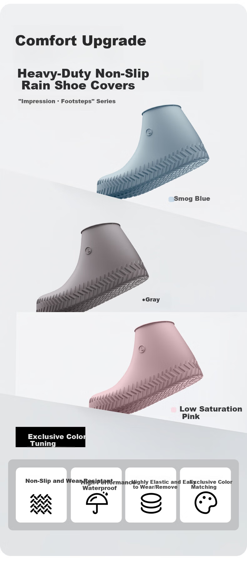 Aikangni Adult Silicone Rain Shoe Covers Waterproof Non-slip Wear-resistant Portable Rain Boots Thickened Black Size L 4
