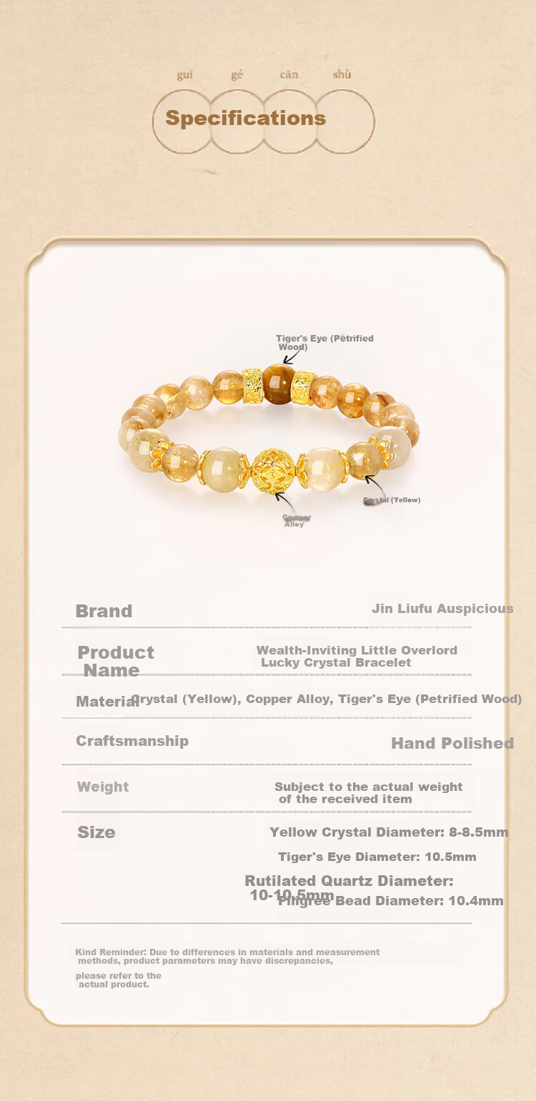 Jinliufu Jixiang Yellow Crystal Bracelet for Women, Fortune-Attracting Chain, Little Tyrant, Daily Wealth, Natural Crystal Beads, Lucky Charm, Mother's Day Gift 5