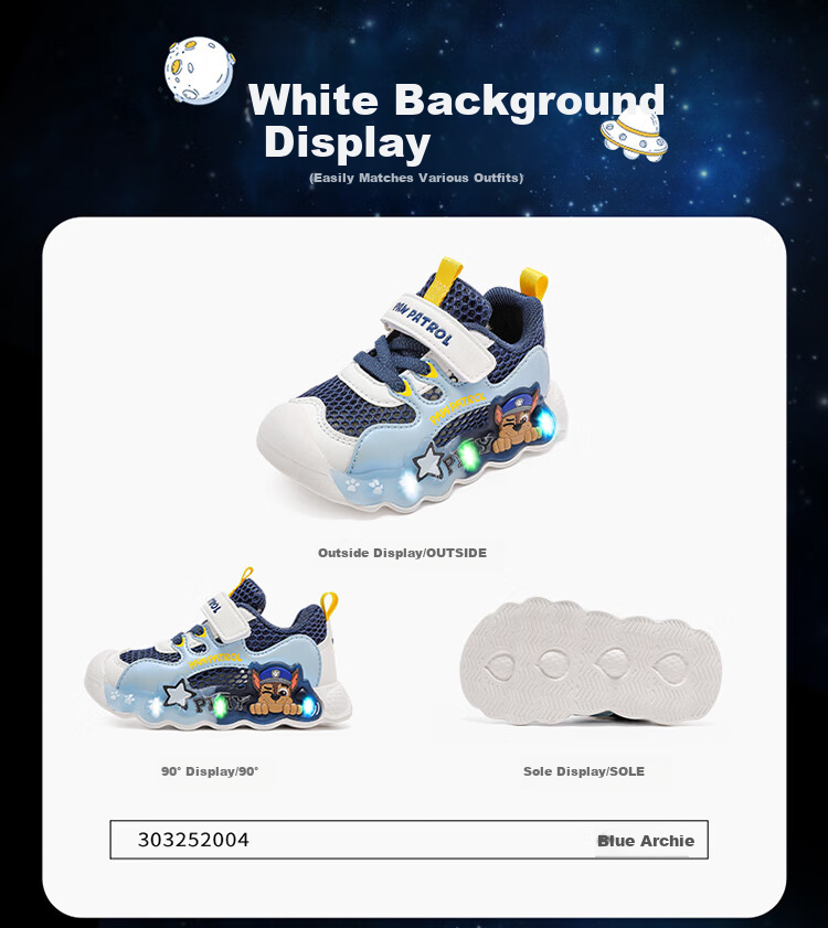 PAW PATROL Casual Shoes, Large Mesh Breathable, Summer New Style Children's Sneakers, Lightweight Comfortable Soft-Soled Versatile Light-Up Walking Shoes 14