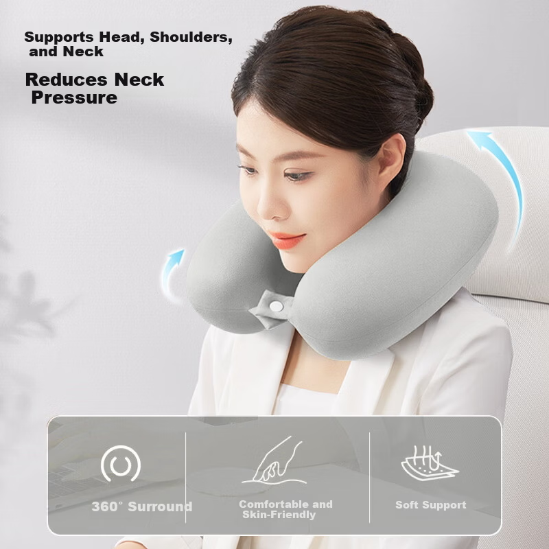 Pierre Cardin Velvet U-Shaped Travel Portable Neck Pillow Gray Memory Foam U-Shaped Pillow - Gray