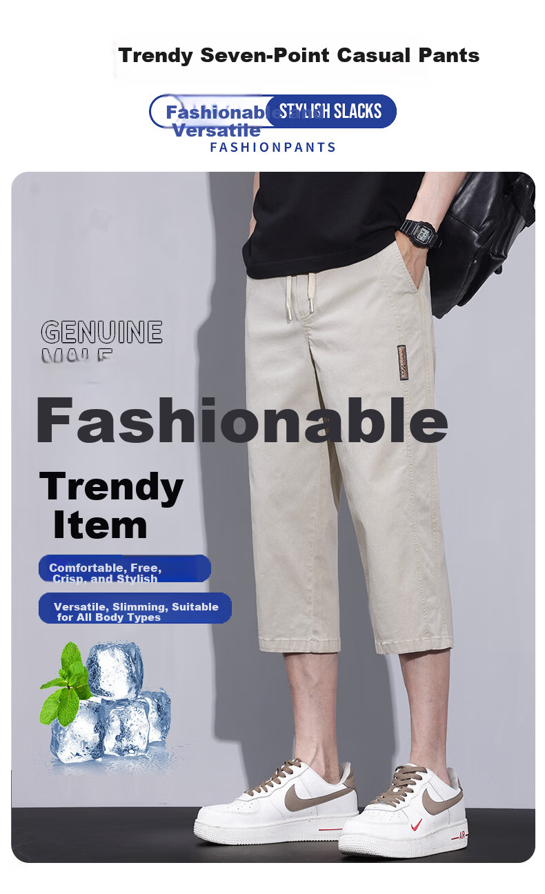 PLAYBOY Men's Summer Thin Cotton Loose Casual Sports Over-the-Knee Cargo Capri Shorts 2