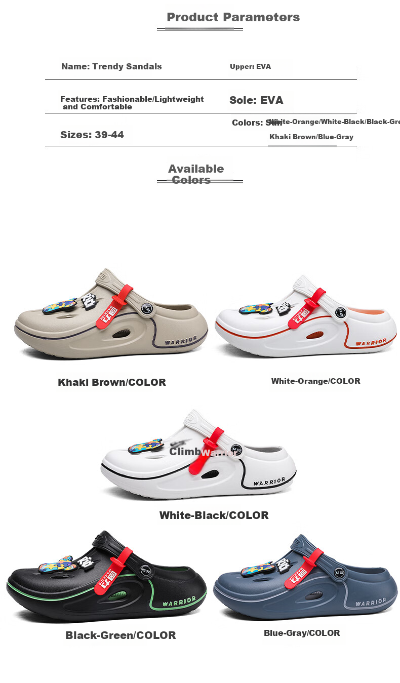 Warrior Official Men's Autumn Hollow-out Shoes 2026 New Open-toe Men's Slippers White Orange Size 42 2