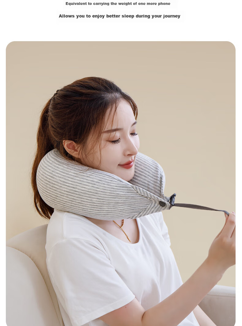 Grace Pure Cotton U-Shaped Travel Neck Pillow Gray Striped 8