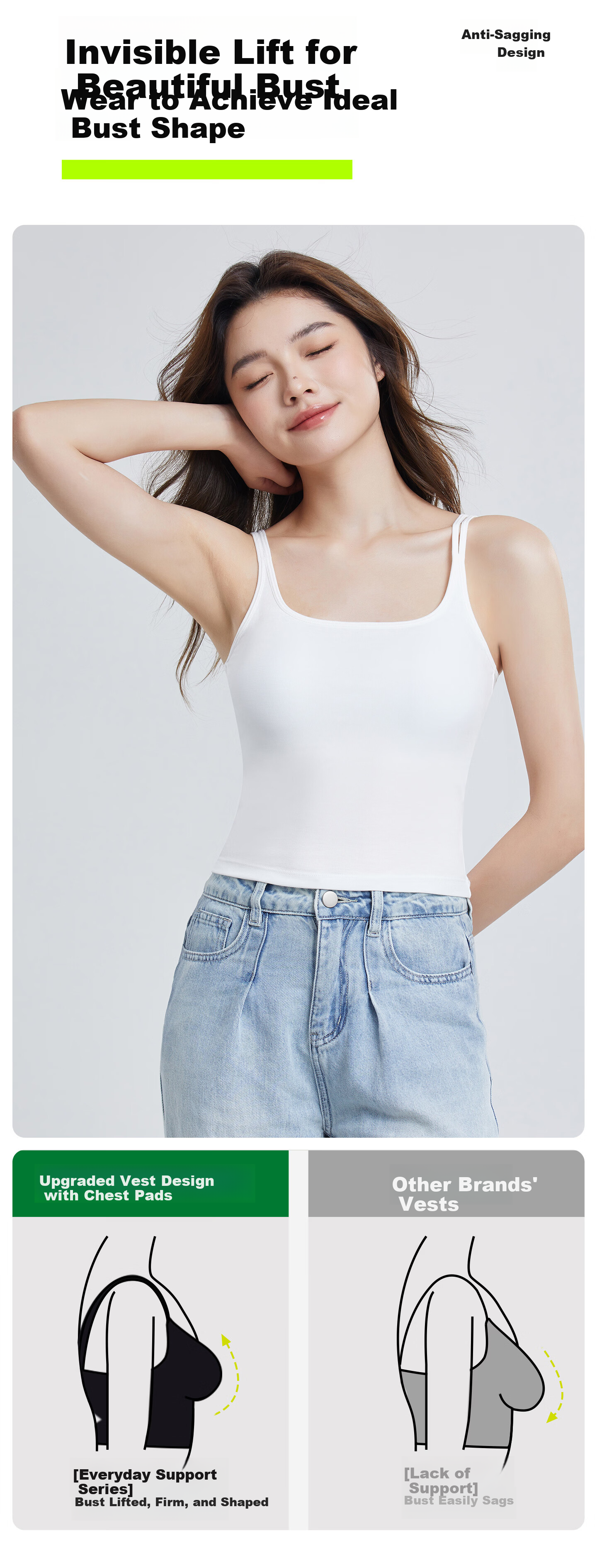 Youkeshu Women's Double Strap Tank Top Bra Support Lift Seamless Vest Bra 6