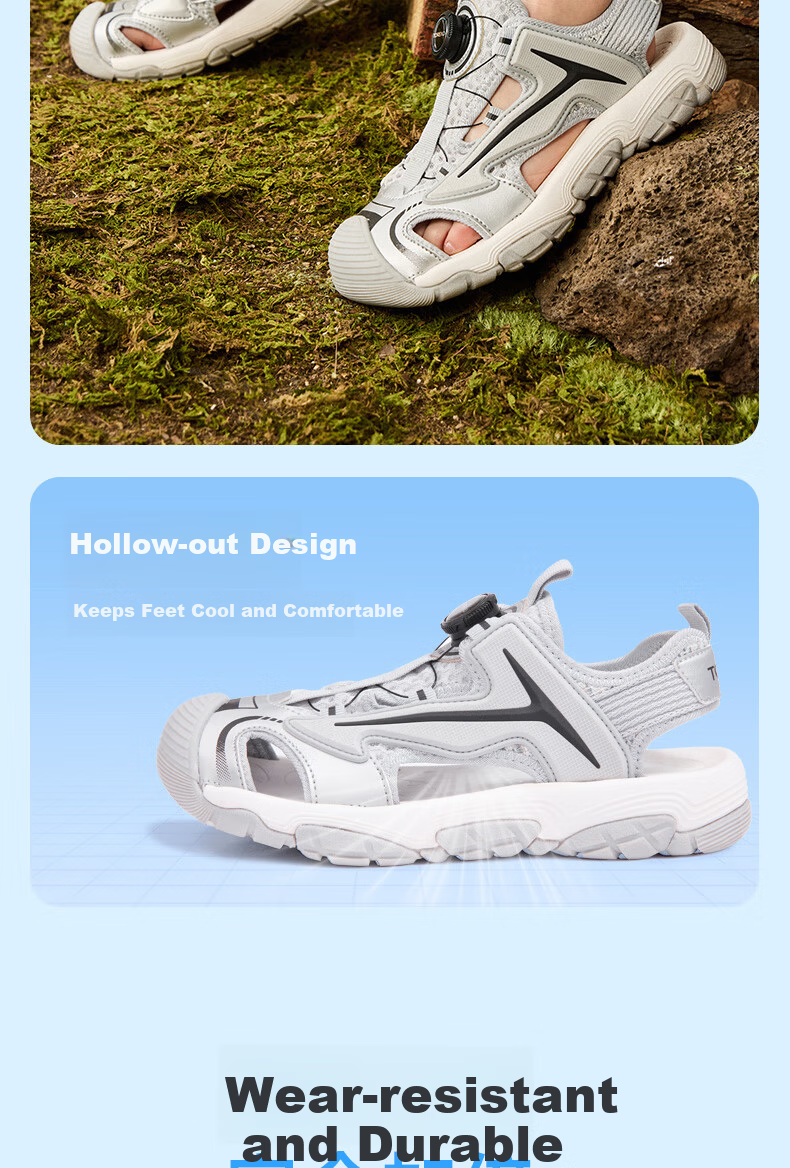 TOREAD Kids Sandals Boys Girls Summer Non-slip Closed-toe Beach Shoes Light Khaki White Size 33 2