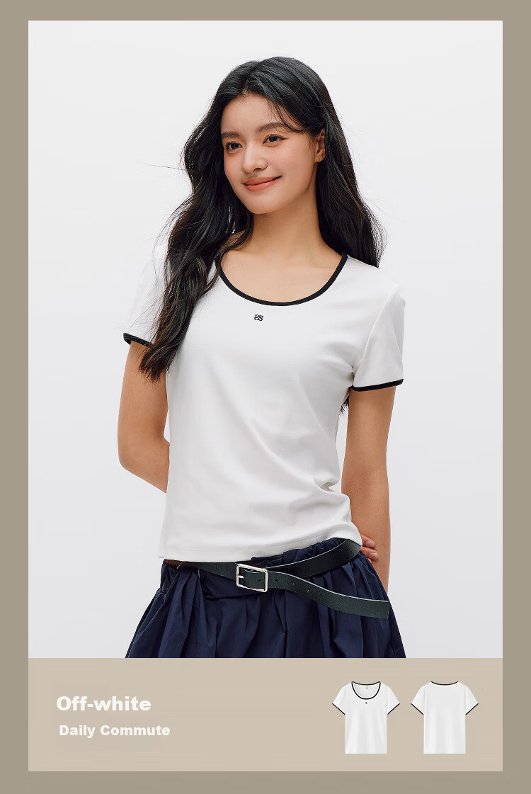 Semir Cooling T-Shirt | Mall Same Style Women's Summer Short Sleeve Color Block U-Neck Slim Fit 2026 Top 101326100003 10