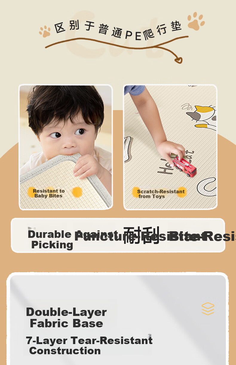 Beiboshi Babybox Cat Paw XPE Crawling Mat Double-Sided Home Floor Mat PX29A 7