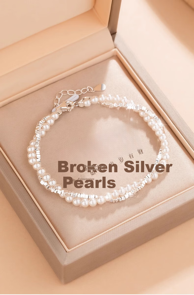 Zhoubaifu [1000+ Stores] Silver Crushed Pearl Bracelet for Women, Birthday Gift for Girlfriend on Valentine's Day And 520 1