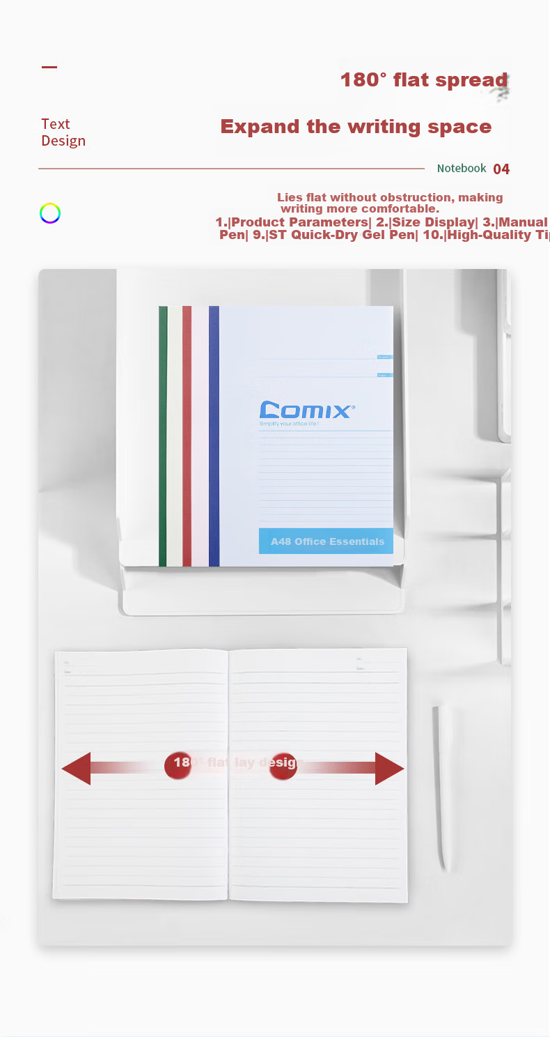 COMIX 12-Pack A5 40-Page Wireless Bound Softcover Notebook Office Work Journal Homework Student Stationery Assorted Colors C4503 4