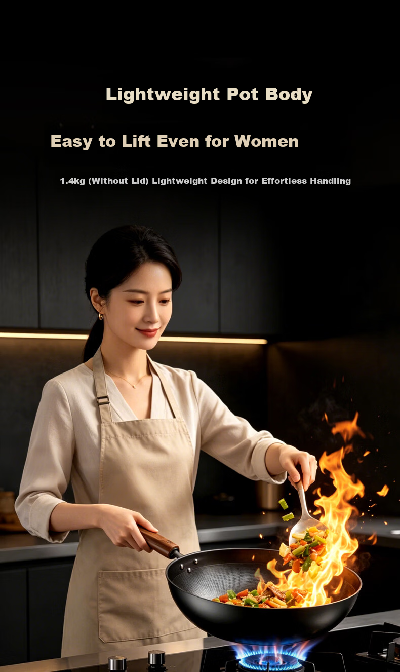 Zhongkang Titanium-Free Coating Non-Stick Iron Frying Pan 32cm for Home Use Compatible with Gas Stove and Induction Cooker 7