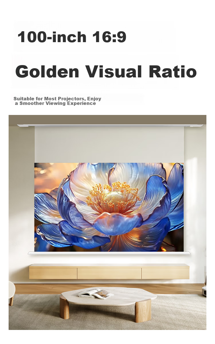 JD Jingzao 100-inch Ceiling Suspended White Light Dual-direction Electrically Powered PET Electric Adjustable Projection Screen Compatible with JmGO, XGIMI, Dangbei, Xiaomi Projectors Mid-Long Throw 9