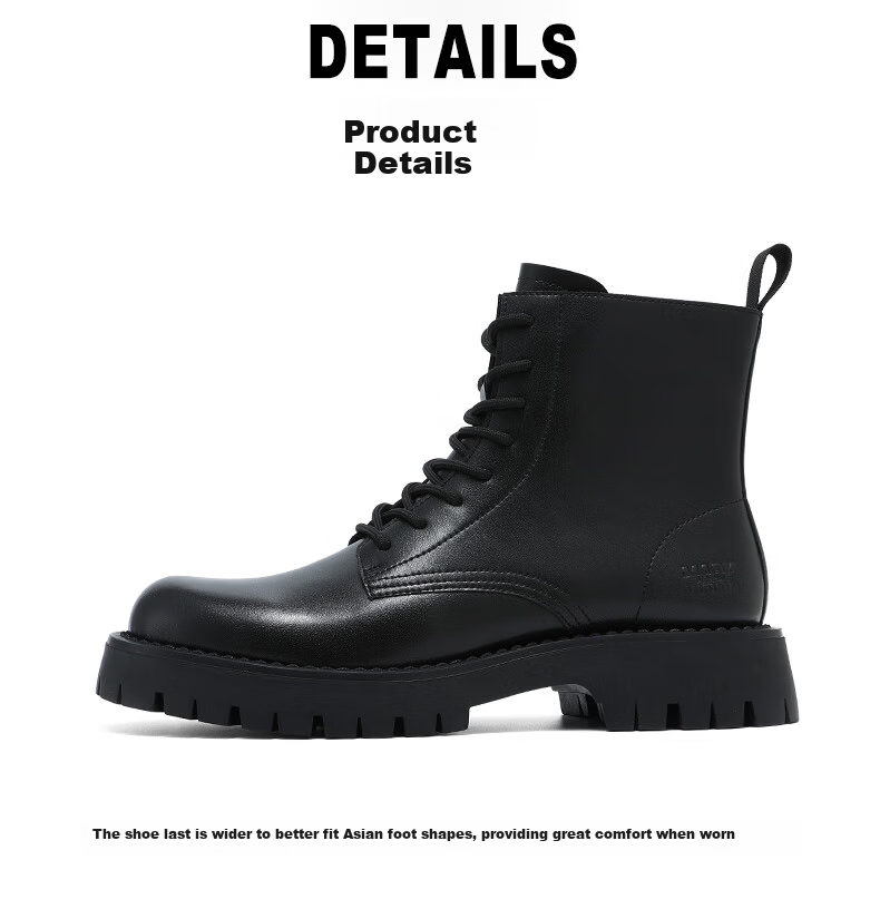 Mark Fairwhale Men's Martin Boots Winter New Leather Snow Boots Black Cotton Shoes 43 13