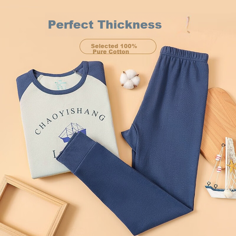 MiiOW Boys' Cotton Thermal Underwear Set Autumn Winter Kids Long Johns Sleepwear 150